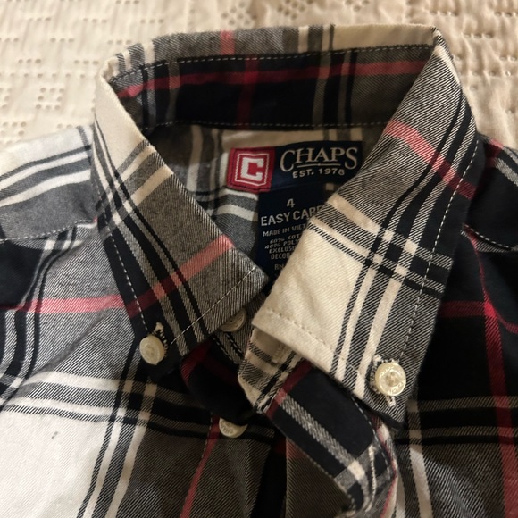 Chaps Boys Flannel White Black Red Plaid Button Down Size 4 - Picture 3 of 3